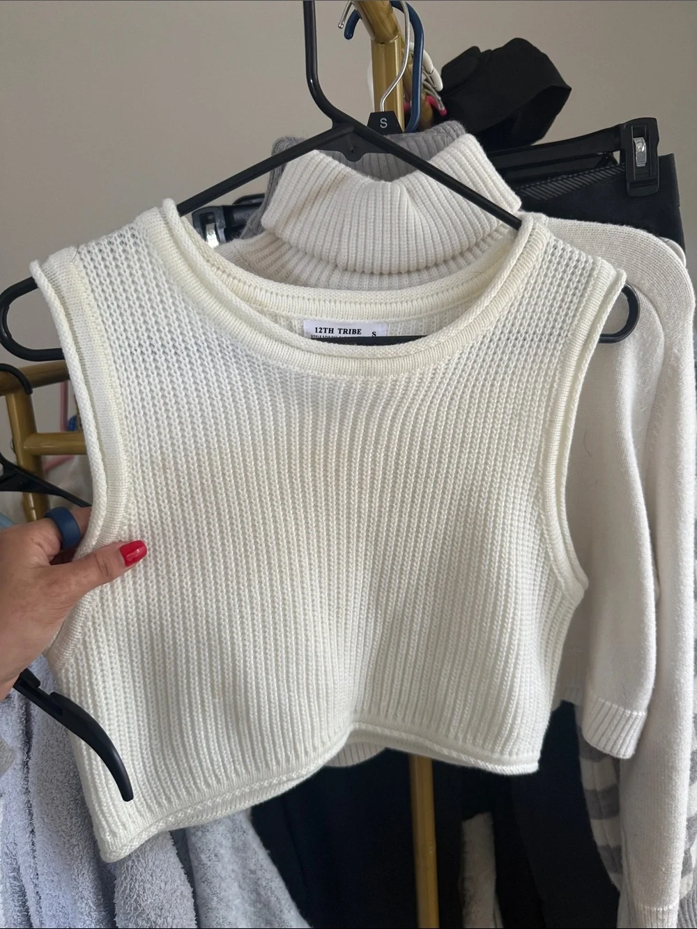 12TH TRIBE Cream Ribbed Knit Cropped Tank - Picture 1 of 1